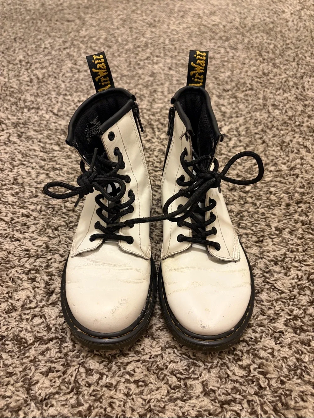 Dr. Martens White and Black Lace-Up Kids Boots